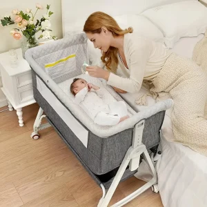3 in 1 Bedside Bassinet for Baby, with Wheels