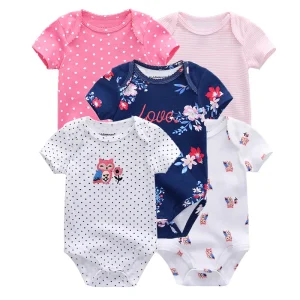 5 Piece 100% Cotton Soft Newborn Bodysuit Set