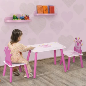 Children's Wood Table Seat with Crown Pattern