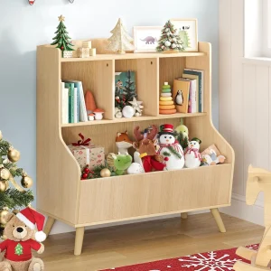 Kids Bookshelf and Toy Storage, Wooden Bookcase